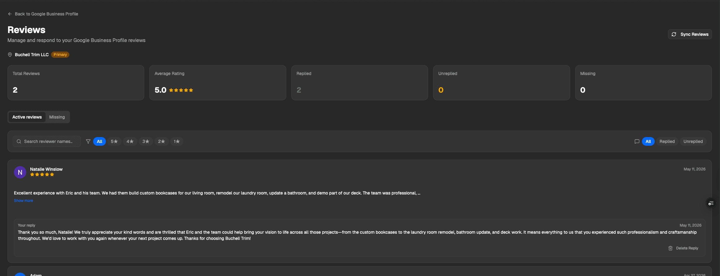 Preview of Google Business Profile management in SEO Rocket
