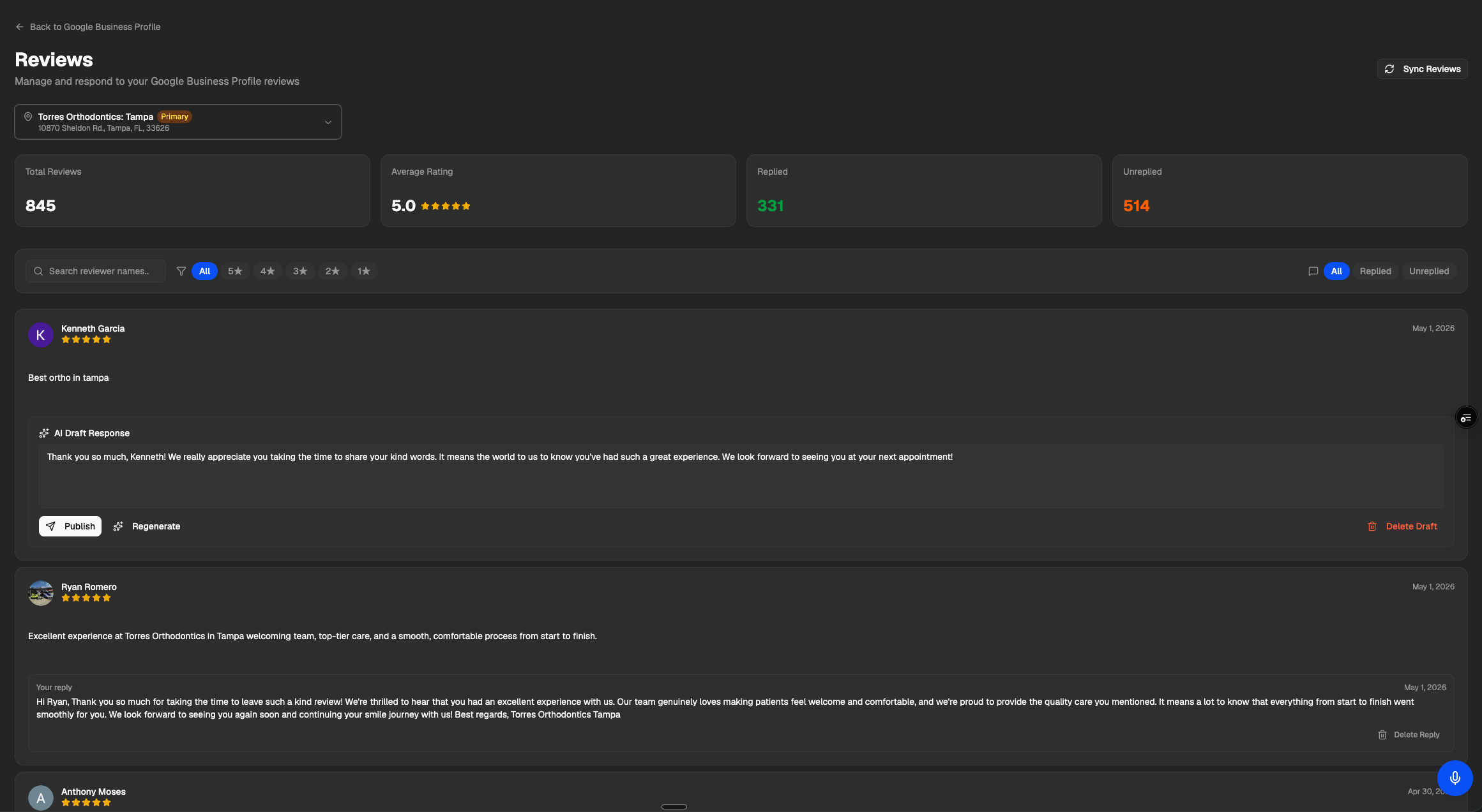 Preview of Google review monitoring in SEO Rocket